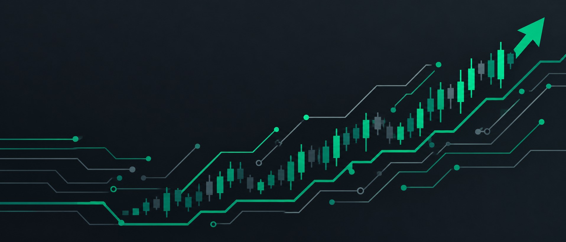 Abstract circuit patterns forming a rising stock chart