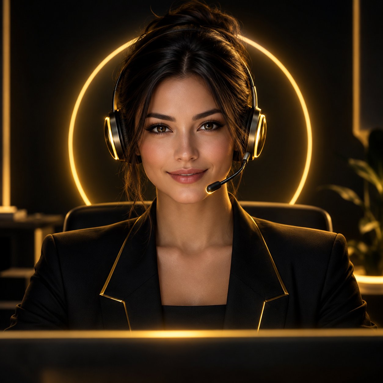 Friendly support agent with a headset in a bright modern office